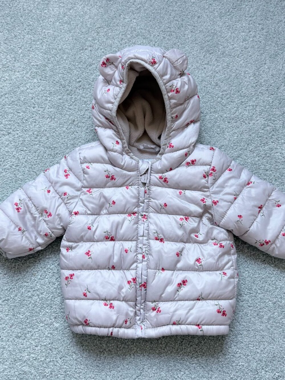 Old Navy Floral Puffer Zip Up Coat Size 3-6 months
